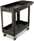 Rubbermaid Commercial Products 2-Shelf Utility/Service Cart, Small, Lipped Shelves, Storage Handle, 500 lbs. Capacity, for Warehouse/Garage/Cleaning/Manufacturing by RubbermaidCommercialProducts