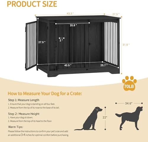 Hzuaneri 43.3" XL Dog Crate Furniture Indoor Dog Kennel with Barn Door - Image 2