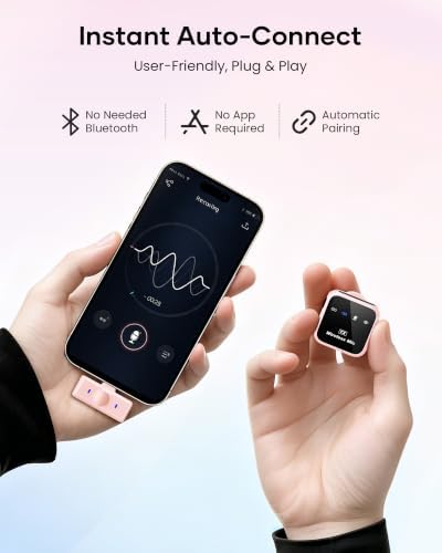 KUKIHO Wireless Lavalier Microphone for iPhone iPad Android with Charging Case 80h Battery Life, Noise Cancellation, 164ft Range Plug-Play Clip On Lapel Mic for YouTube, Video Recording, Vlog (Pink) - Image 2