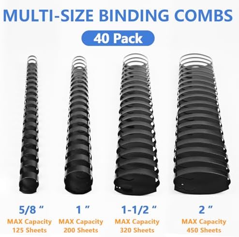 HOUYEE 40 Pack Plastic Binding Combs, 19 Rings, Multi-Size, Black - Image 2