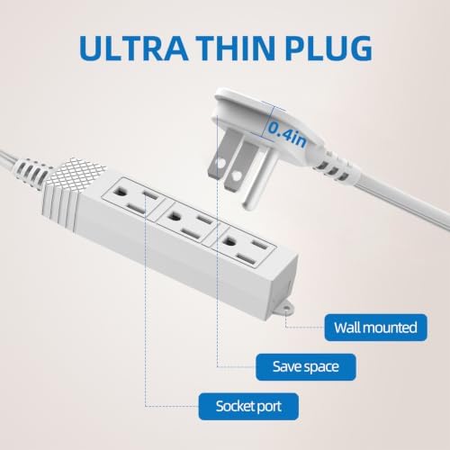 TiFFCOFiO Flat Plug Outlet Strip, 15 Feet Extension Cord 3 Prong, 3 Grounded Outlets with Mounting Holes, 13A/1625W, 16 AWG - Image 3
