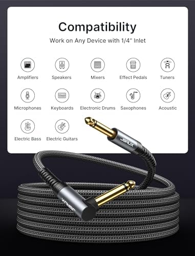 JSAUX Guitar Cable 6.6 ft, Amp Cord for Electric Guitar/Mandolin/Bass, Pro Audio Instrument Cable with 1/4" Tips(TS Port) Right Angle to Straight-Gray - Image 4