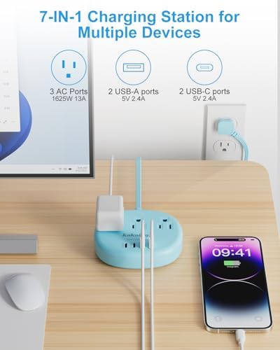 Blue Extension Cord with USB C - 5 FT Flat Extension Cord - Image 3