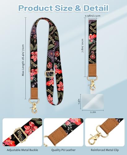 Yonlevres Phone Lanyard Crossbody Strap Wrist Neck Adjustable Women Flower - Image 6