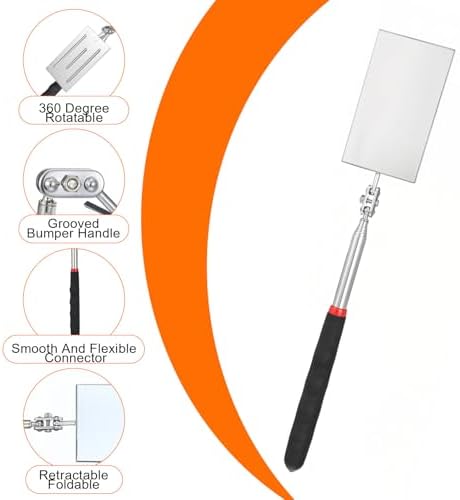2 Pcs Telescoping Inspection Mirrors, Rectangle Telescopic Mechanic Mirror - Image 3