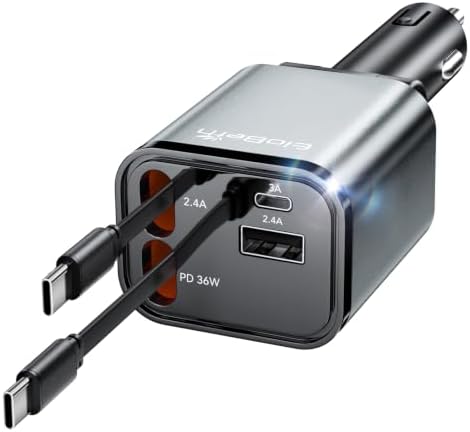 Retractable Car Charger for iPhone 18 Pro,75W Car Charger USB C Fast Charge by EloBeth