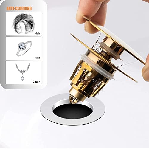 Artiwell Universal Bathroom Sink Drain Stopper, Fits Most Pop-Up Drains for Vessel Sink Lavatory Vanity, Sink Drain Strainer with Detachable Hair Catcher, Tested by Plumber in US (Polished Brass) - Image 4