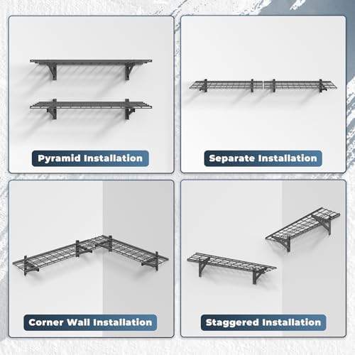 Jusgym 2 Pack Wall Mounted Garage Shelving, 1x4ft, 700lbs Integrated Grid - Image 5