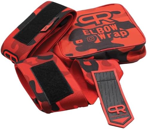 PR Personal Record Elbow Wraps for Weightlifting - Heavy Duty Construction, 25% More Elasticity, Reinforced Stitching, Extra Wide Fastener, Easy to Adjust, (Red Camo) - Image 2