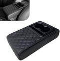 Car Center Console Armrest Pillow, 14"×8.3" Leather Memory Foam Armrest Cushion with Cup Holder & Phone Holder, Waterproof & Anti-Scratch Arm Rest Protector, Universal for Most Cars (Black) by Unknown