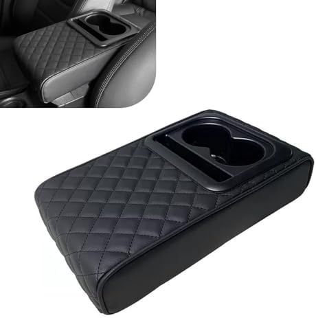 Car Center Console Armrest Pillow, 14"×8.3" Leather Memory Foam Armrest Cushion with Cup Holder & Phone Holder, Waterproof & Anti-Scratch Arm Rest Protector, Universal for Most Cars (Black) by Unknown