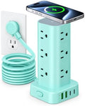 Power Strip Tower with Wireless Charger, Flat Plug Surge Protector Tower with 6FT Extension Cord, 12 AC Multiple Outlets, 4 USB (2 USB C),15W Wireless Charging Power Tower for Home Office Dorm, Blue by Unknown