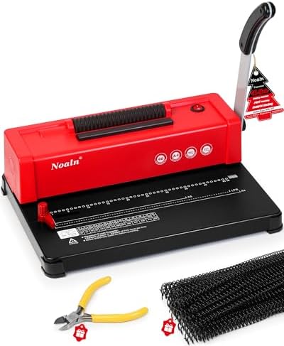 46-Hole Binding Machine Spiral Coil Binder Classic Red,DIY Book Binder Kits with Electric Coil Inserter,100pcs Comb Binding Spines,for Letter Size/A4/A5 School Office Home by Noaln