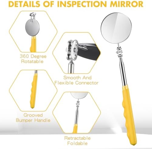 Copkim Telescoping Inspection Mirror for Mechanics,Yellow,Round - Image 3