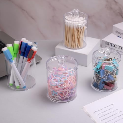 WEISHI 6 Pack Qtip Holder Dispenser -Cotton Ball, Swab, Round Pads, Floss , Small Clear Plastic Apothecary Jar Containers with Lids for Bathroom Storage and Organization, Vanity Organizer - Image 5