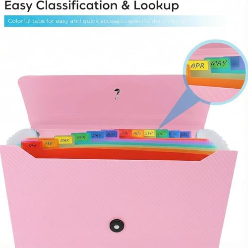 Accordion File Organizer, Accordion Folder for Sorting Documents and Papers, 13 Pockets Expanding File Storage Organizer for Hospital Bag Essentials, Home, Travel and Office Use (Pink) - Image 5