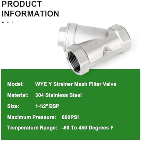 TAISHER 1Pcs 304 Stainless Steel 1-1/2" BSP Female WYE Y Strainer Mesh Filter Valve CF8 WOG 800 - Image 5