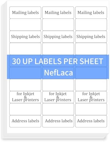 1" x2-5/8 Shipping Address Labels, Blank Mailing Labels, 30-UP White Self-Adhesive Name Tag Stickers for Inkjet and Laser Printer [50 Sheet 1500 Labels] by NefLaca