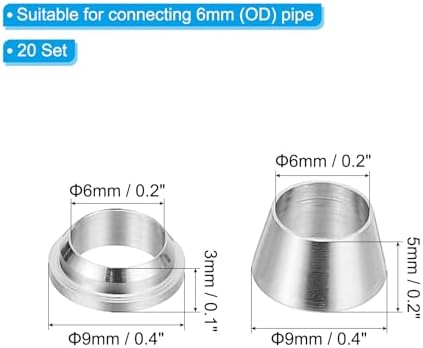 PATIKIL 6mm Tube OD 304 Stainless Steel Compression Tube Fitting Sleeve, 20 Pack Double Ferrule Ring Tubing Fitting Assortment Kit, Silver - Image 2