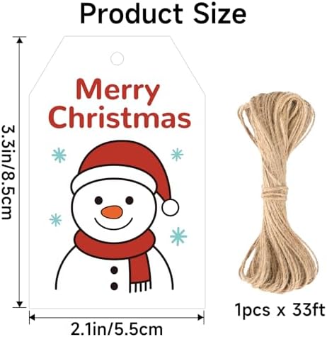 joycraft 50Pcs Merry Christmas Tags with String, Snowman Gift Tags - Image 2