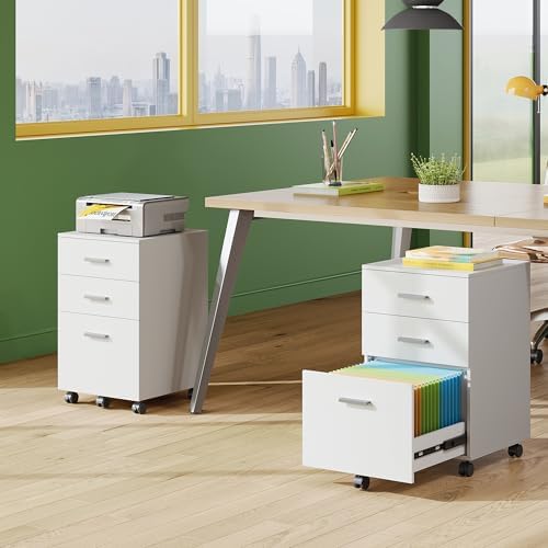 DEVAISE 3 Drawer Wood File Cabinet, Under Desk Filing Cabinet, White - Image 2