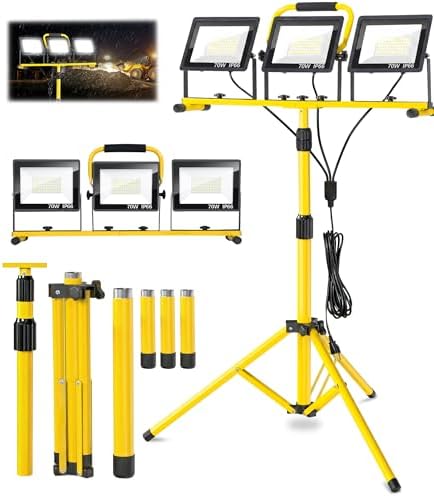 21000LM Tripod Work Light with Stand, 3-Head Adjustable IP66 Waterproof by PACOLITP
