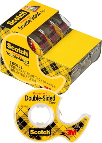 Scotch Double-Sided Tape, 1/2 in x 250 in (12.7 mm x 6.35 m), 3 Count (Pack of 12) by ScotchBrand