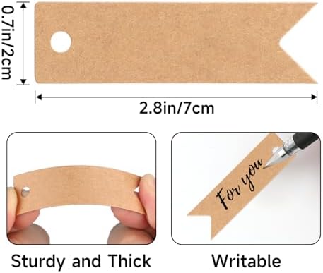 G2PLUS 100PCS Mini Kraft Paper Gift Tags with String, 2.8 x 0.8 in Blank Paper Present Tags, Brown Hang Tags with Jute Twine for DIY Arts & Crafts, Businesses, Wedding, Christmas Party Favors - Image 2