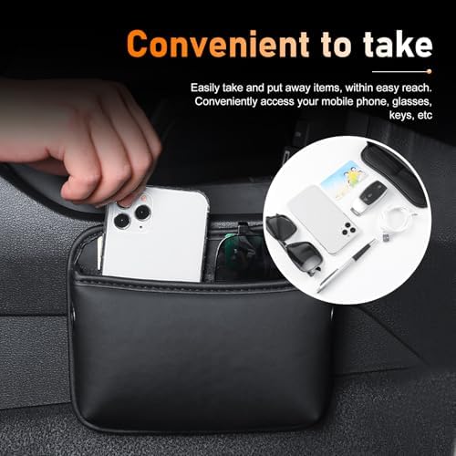 2 PCS Car Seat Side Pocket Organizer, PU Leather Mini Storage Pocket for Car Seats, Doors, Consoles, Dashboard, Vehicle Gap Filler Organizer for Phone, Keys, Sunglass, Wallet (Black) - Image 5