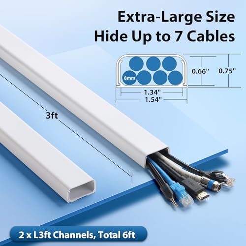 ZhiYo 6 ft Cord Covers for 4-7 Wires on Wall, White, 2 Pack (3 ft Each) - Image 2