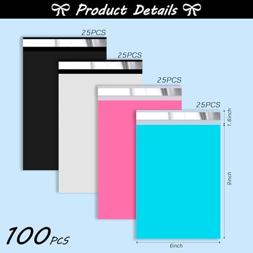 JinRuiKJ 6x9 Poly Mailers Variety Pack of 100, 25Pcs Each Color - Image 2