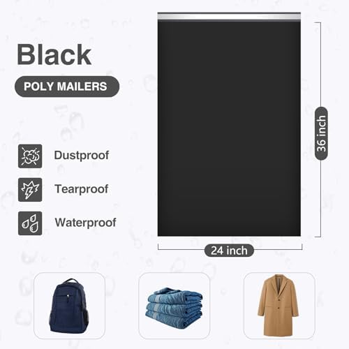 UCGOU 24x36 Black Large Poly Mailers Shipping Bags 50 Pcs Waterproof Tearproof Bulk Poly Bags for Shipping Poly Mailers for Clothes Mailing Bags for Small Business - Image 2