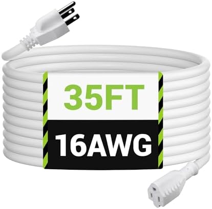 BN-LINK 35ft Outdoor Extension Cord, 3-Prong, 16 Gauge General Purpose Power Cord, Grounded Plug, White, for Landscaping & Holiday Decorations, Home & Office, 13A, ETL by BN-LINK