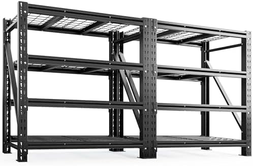 Romorgniz 51.6" W Garage Shelving 3000LBS Heavy Duty Storage Shelves Adjustable Industrial Shelving Large Metal Shelves for Garage Warehouse Basement Shop, 51.6" W x 17.8" D x 72" H, Black, 2PC by Romorgniz