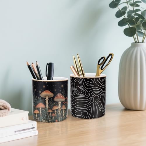 Large Capacity Pen Holder, Pencil Cup for Desk, Cute Makeup Brush Holder, Durable Ceramic Organizer Decor for College, Office, Classroom, Abstract Geometric Pattern - Image 7