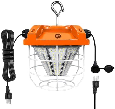 NS LED Temporary Work Light 100W 15000LM 5000K Daylight White, Portable Hanging Construction Light with Hook, Linkable High Bay Job Site Lighting, IP65 Waterproof for Indoor Outdoor Workshop Area by NS
