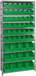 Quantum Storage Systems QSBU-230240GN Giant Open Hopper Steel Shelving System, 12" D x 36" W x 75" H, with 10 Shelves and 36 QUS230 and 12 QUS240 Bins, Green by QuantumStorageSystems