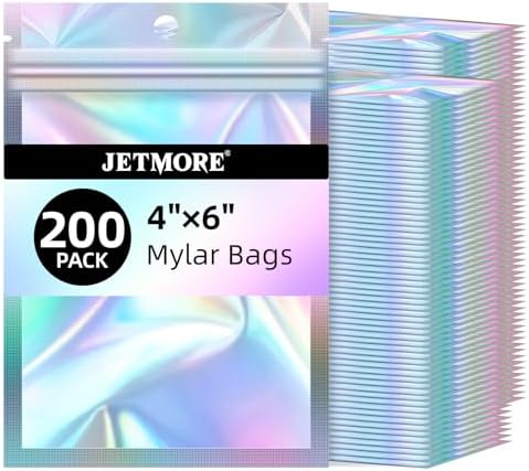 JETMORE Holographic Bags, 200 PCS Mylar Bags, 4x6in Resealable Treat Bags by Jetmore