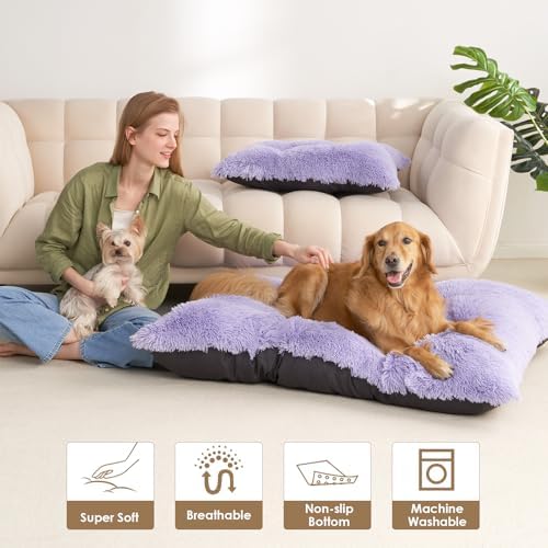 EHEYCIGA Fluffy Dog Crate Bed, Plush XX Large Dog Pillow, Purple - Image 6