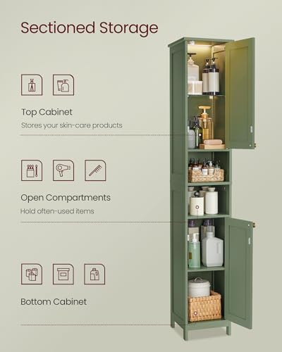VASAGLE Tall Storage Cabinet with Lights, Slim, 11.8" W, Forest Green - Image 5