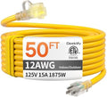 12 Gauge 50 FT Heavy Duty Outdoor Extension Cord Waterproof Yellow by Deeklify