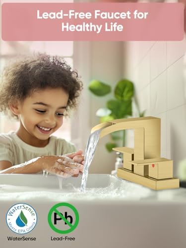 Cobbe Waterfall Bathroom Faucet, Brushed Gold 4 Inch Centerset 2 Pack - Image 3