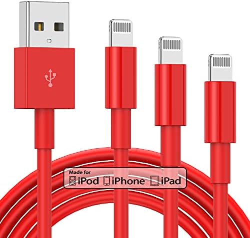 3 Pack Apple MFi Certified iPhone Charger Cable 3Ft, Apple Lightning to USB Cable Cord, 2.4A Fast Charging Apple Phone Long Chargers for iPhone 14/1312/11/11Pro/11Max/ X/XS/XR/XS Max/8/7/6/5S/SE Red by TUMABER