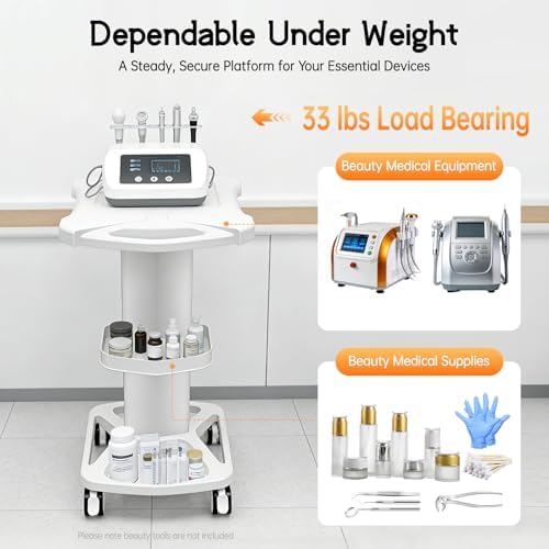 Salon Trolley Cart, 3-Tier Rolling Utility Stand, 15kg Capacity (White) - Image 6