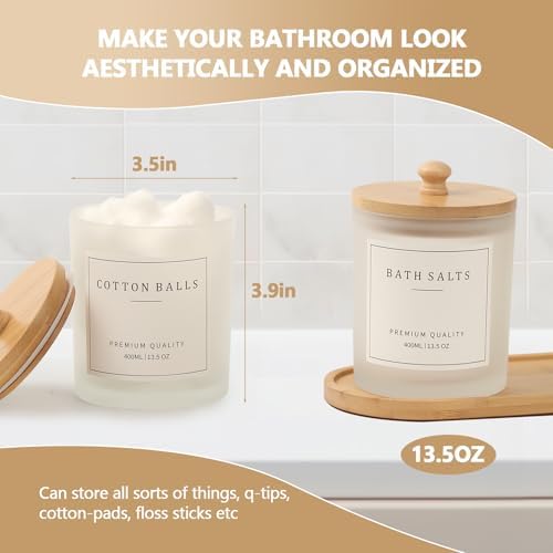 3 Pack Qtip Holder - Bathroom Organizers and Storage, Cotton Round Holder Cotton Swab Dispenser Cotton Ball Holder with Tray, Glass Apothecary Jars with Lids, Bathroom Containers for Floss Pick - Image 4