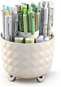 GOTOBA 360° Rotating Pencil Holder for Desk, Makeup Brush Holder with 6 Slots, Desk Organizer for Writing Utensil, Office and School Supplies (Milky White) by GOTOBA