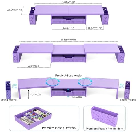 Spacrea Dual Monitor Stand Riser with Drawer and 2 Pen Holders - Image 5