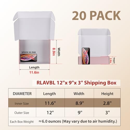 RLAVBL 12x9x3 Shipping Boxes Set of 20, Pink Corrugated Cardboard Box for Packing, Mailing, Business, Gift - Image 2