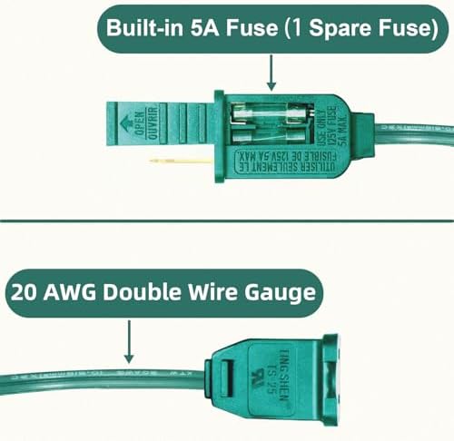 3 Pack Green Extension Cord 6 Feet 2 Prong Extension Cord for Christmas Lights Waterproof with 2 Pole Brass Straight Blades Polarized Plug, for Connect/Extend Christmas Light Indoor Outdoor (18Ft) - Image 4