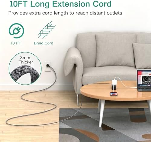 10FT Power Strip, 13-in-1 Long Extension Cord with Multiple Outlets with 9 Wide Spaced Outlets and 4 USB Ports, Flat Plug Wall Mount Charging Station for College Dorm Room Essentials, Office, Black - Image 3